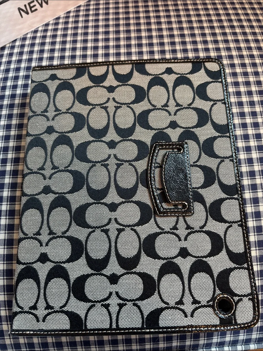 Coach Signature Heritage stripe Folio in Black and Khaki with Coach pen